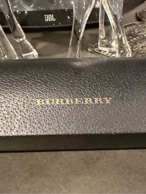 Burberry Black Leather Sunglasses Case with Gold Lettering